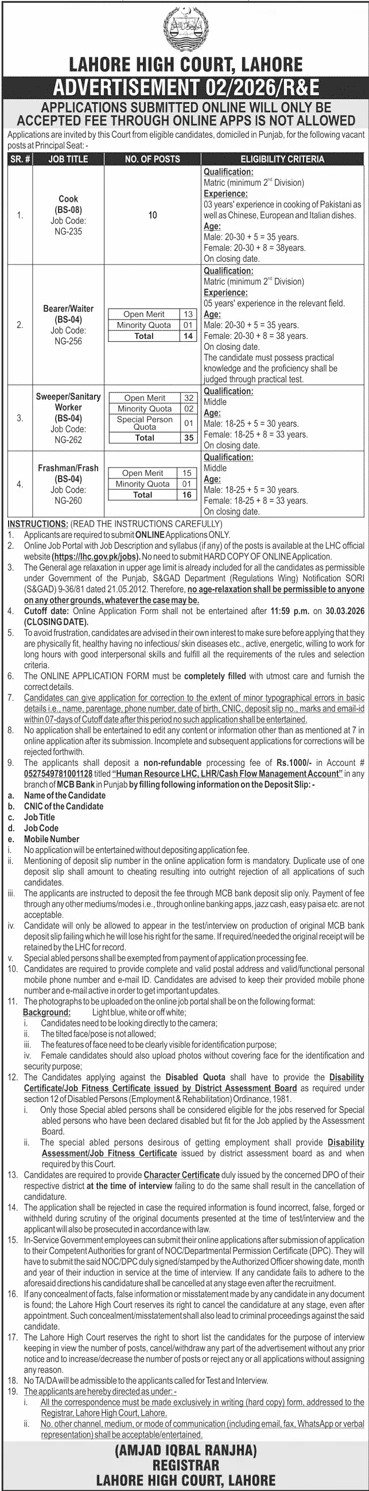 Lahore High Court LHC Jobs 2026
