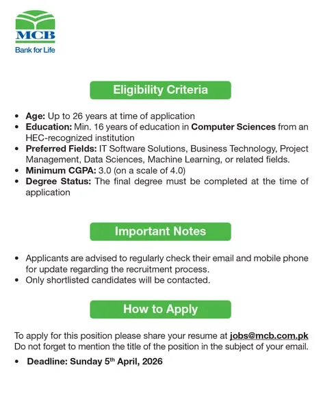 Who can apply for MCB Trainee officer Jobs 2026