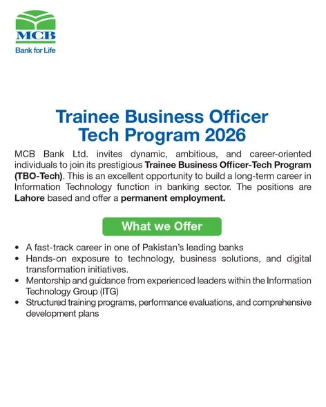 Trainee officer Jobs 2026 for fresh IT graduates in MCB.