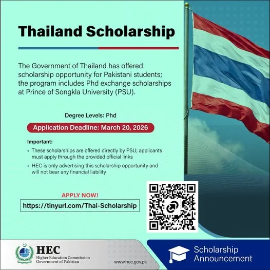 scholarships at Prince of Songkla University PSU for Pakistani students