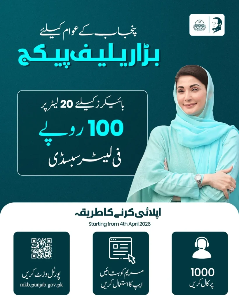 CM Punjab Petrol Relief 2026 for bikers on Maryam ko Batayn app