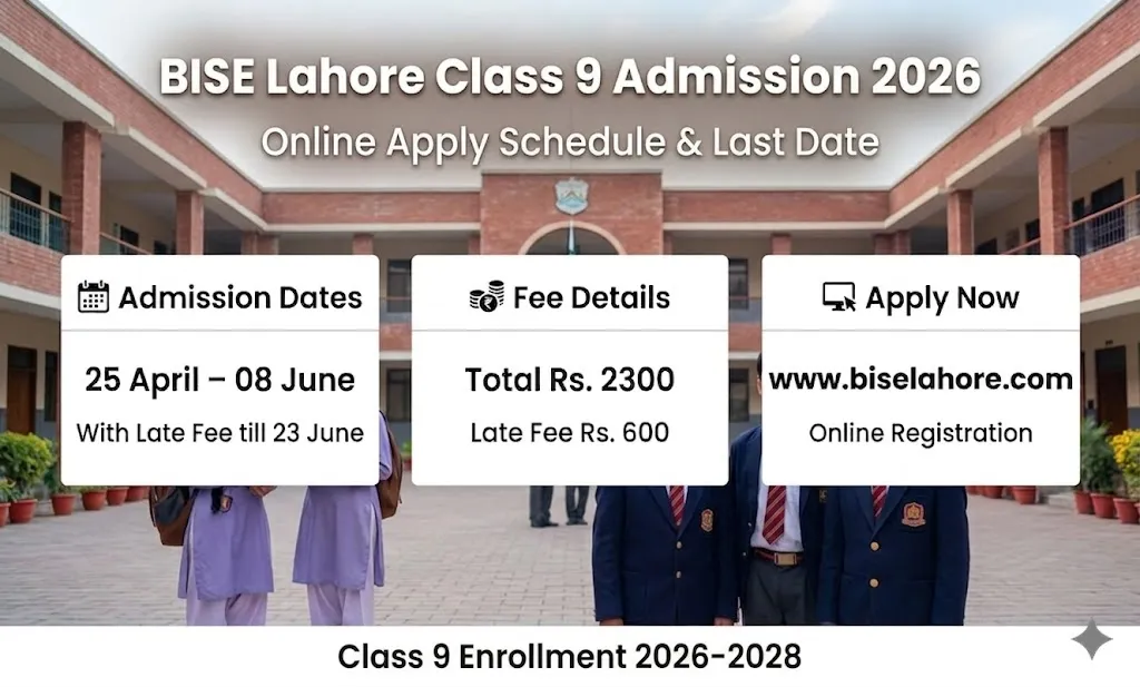 BISE Lahore class 9 admission 2026 schedule and fee details