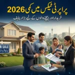 Pakistani family discussing property purchase with real estate agent showing tax reduction concept