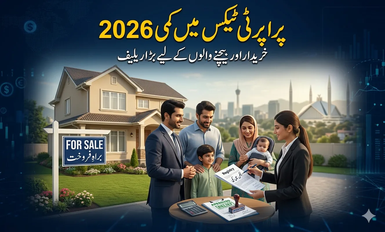 Pakistani family discussing property purchase with real estate agent showing tax reduction concept