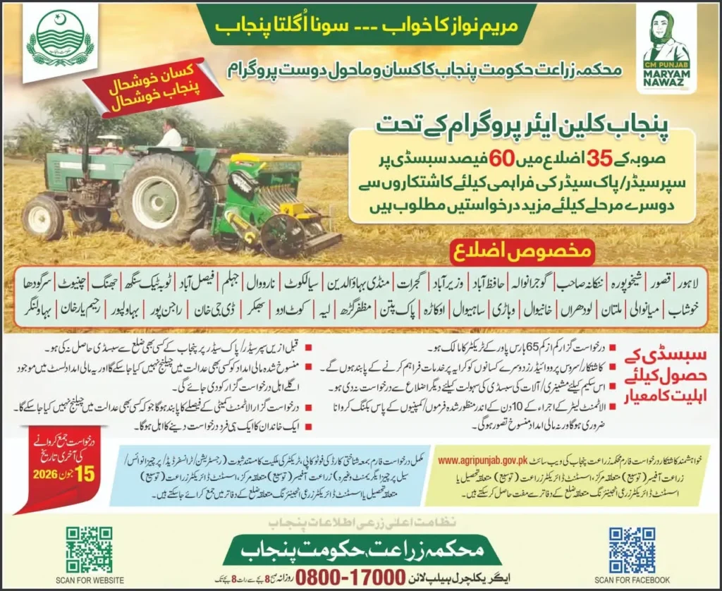 clean air program Punjab farmers super seeder machine subsidy eligibility and apply process