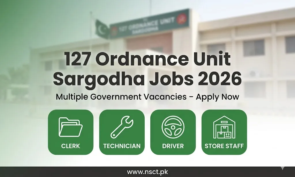 127 Ordnance Unit Sargodha government jobs 2026 recruitment banner showing multiple civilian vacancies in Pakistan Army setup