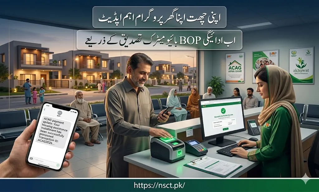 ACAG payment update 2026 showing BOP biometric verification system for NRSP and Akhuwat beneficiaries