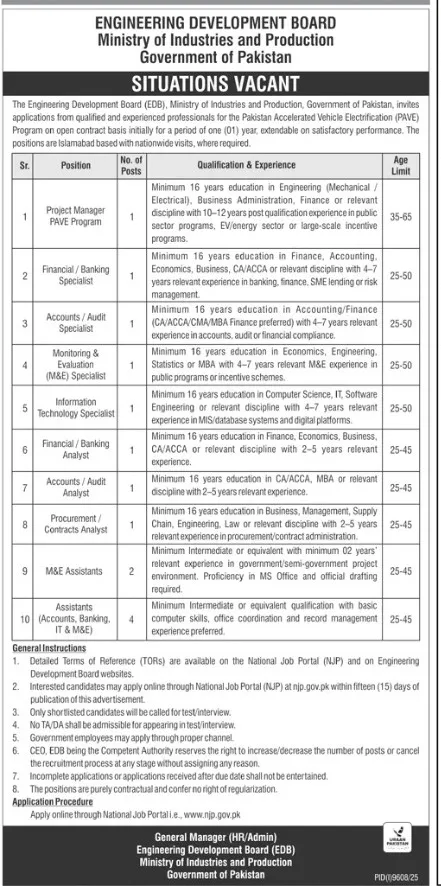 EDB PAVE Program Jobs
Pakistan EV program project management IT and finance jobs advertisement