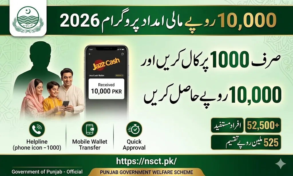 Maryam Nawaz 10000 rupees financial assistance program via JazzCash with helpline 1000