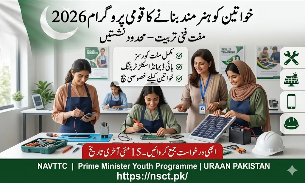 NAVTTC She Fixes Batch II 2026 free skills training program for women under Prime Minister Youth Programme with multiple technical courses in Pakistan