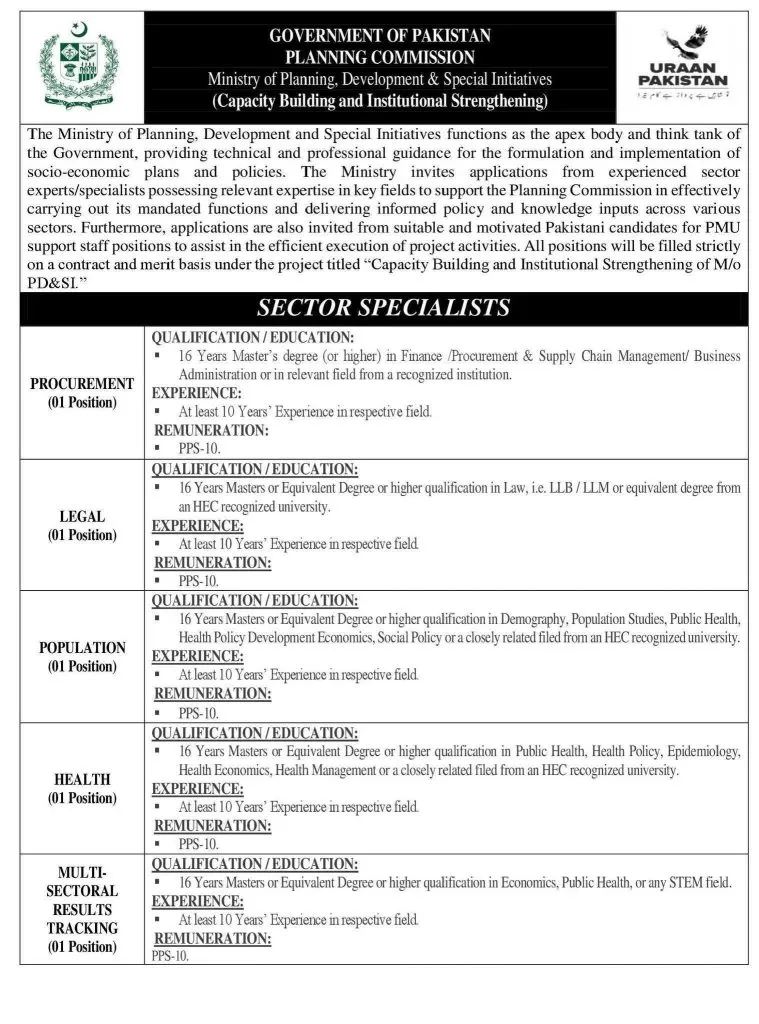 Ministry of Planning Jobs  sector specialist recruitment 2026 federal government jobs