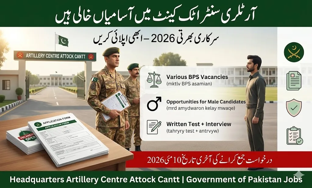 Government of Pakistan Army related jobs 2026 at Artillery Centre Attock Cantt vacancy notice for computer, UDC, LDC and support staff positions