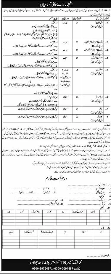 Pakistan Army civilian recruitment 2026 in Lahore Cantt for clerk storeman and skilled staff positions