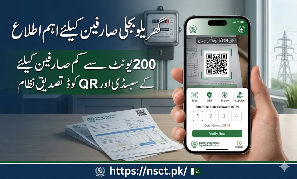 Pakistan electricity subsidy 2026 QR code scanning and OTP verification system for household users