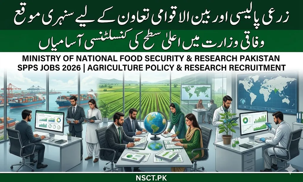 Ministry of National Food Security and Research SPPS consultancy jobs 2026 announcement showing agriculture policy, finance, and food security expert positions in Pakistan.