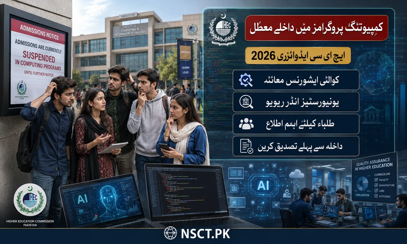HEC advisory showing suspension of computing program admissions in Pakistan universities 2026 quality assurance review