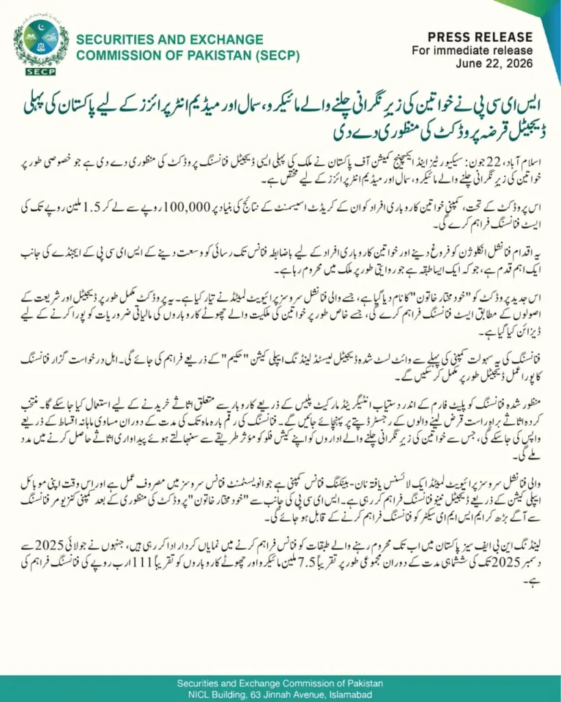 Pakistani women entrepreneurs receiving digital financing for MSME business growth under SECP approved program
