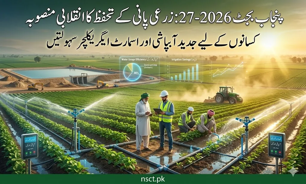 Punjab Budget 2026-27 water conservation agriculture package showing modern irrigation systems in farmland