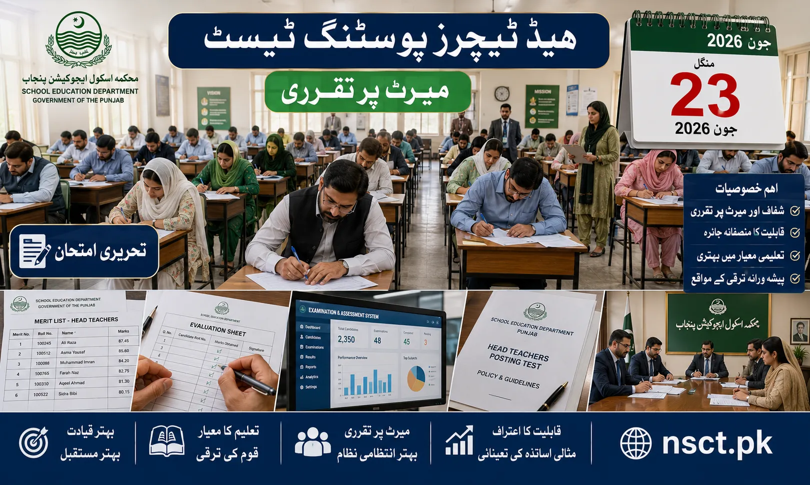 Punjab announces written test for merit-based posting of headteachers on 23 June 2026.
