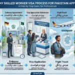 Germany skilled worker visa step-by-step guide showing eligibility, job offer, embassy appointment, visa application, and residence permit process for Pakistani applicants