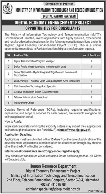 Digital Pakistan DEEP project career opportunities for consultants