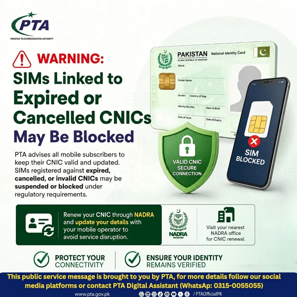 Pakistani citizen renewing CNIC through NADRA to avoid mobile SIM suspension