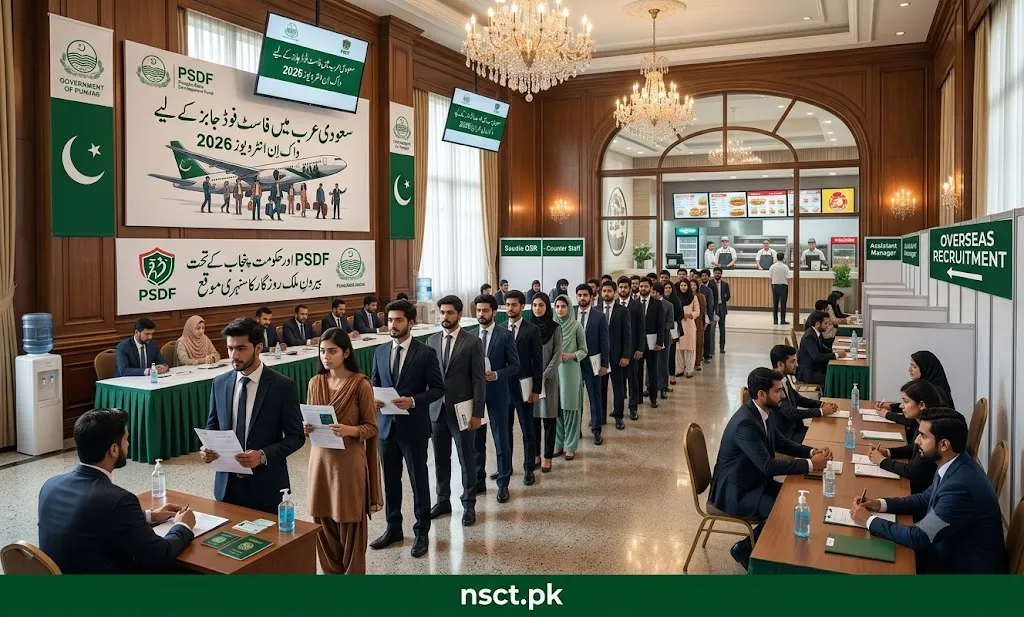 Government of Punjab overseas employment program for fast food jobs in Saudi Arabia showing recruitment and job fair scene