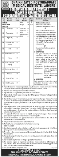 SZPGMI Lahore Senior Registrar Jobs 2026 announced in multiple medical specialties.