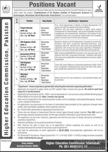 HEC Jobs 2026 Advertisement Pir Roshan Institute Project