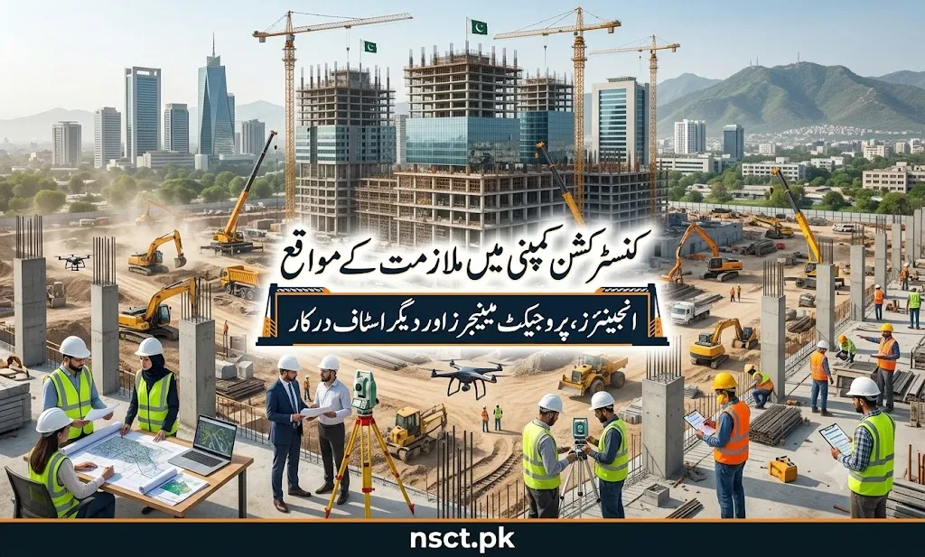 Engineers and project managers working at a large construction site for Capital Builders Jobs 2026 in Pakistan.