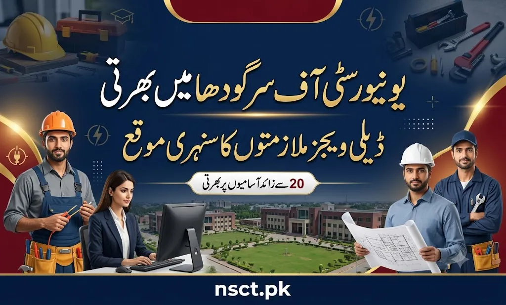 University of Sargodha has announced Daily Wages Jobs 2026 with 60+ vacancies for electricians, engineers, data entry operators, drivers, plumbers, helpers, mechanics, and many other positions.